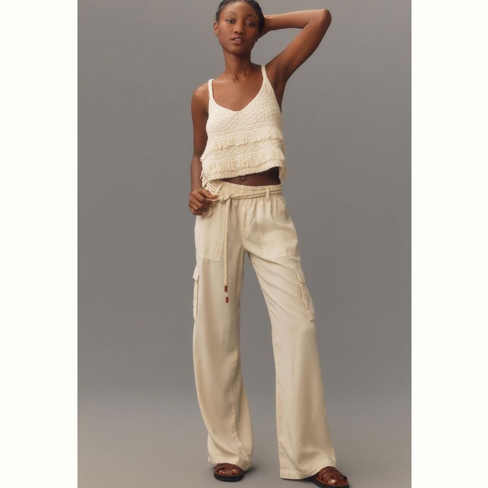 Anthropologie Cream Wide-Leg Cargo Pants